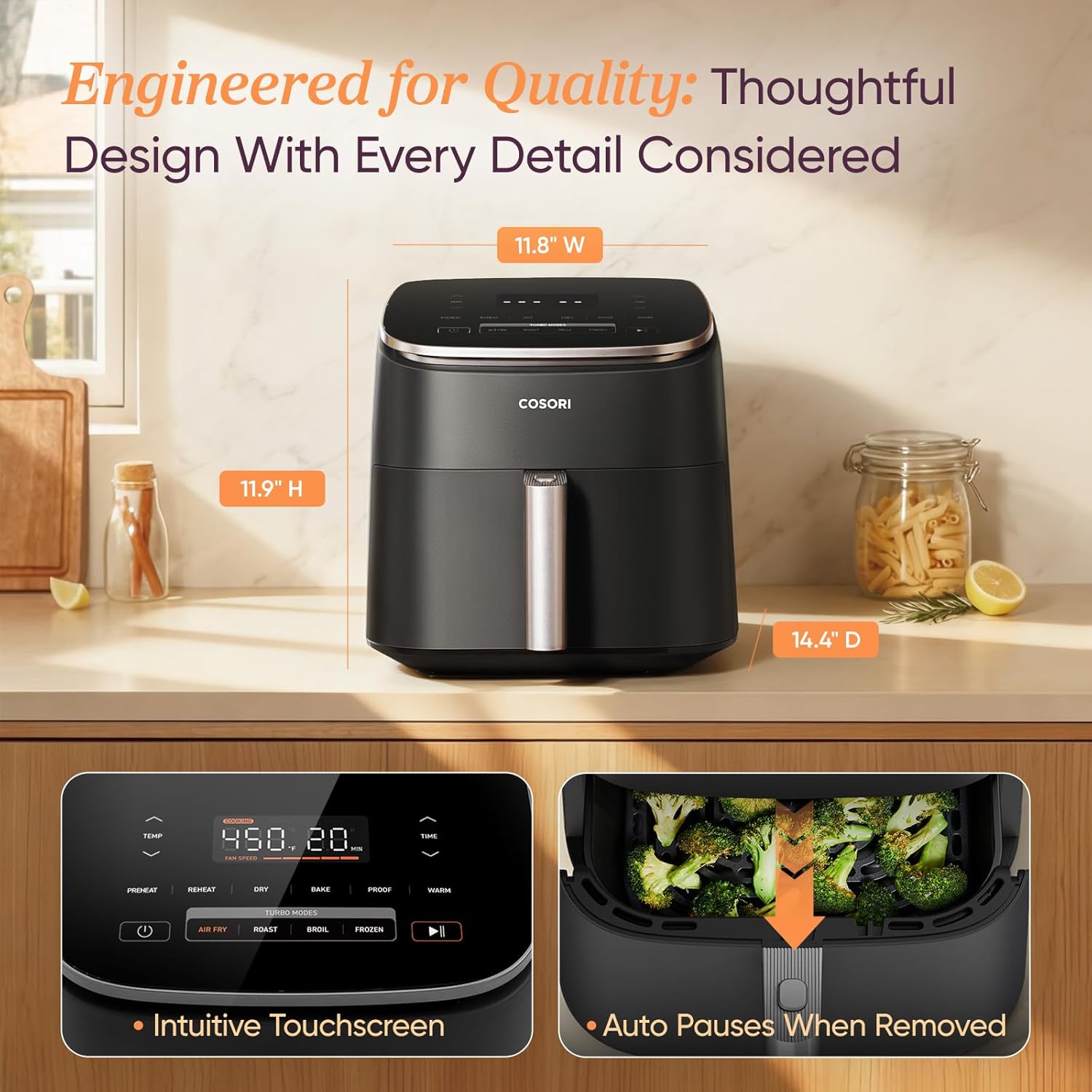 Cosori TurboBlaze 9-in-1 Air Fryer 6 Qt – PFAS-Free Ceramic Nonstick Air Fryer, Dark Gray
