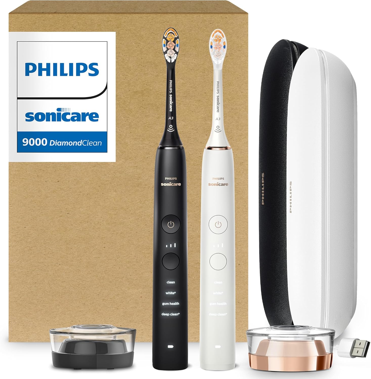 Philips Sonicare DiamondClean 9000 Electric Toothbrush – Smart Sonic Toothbrush 2-Pack